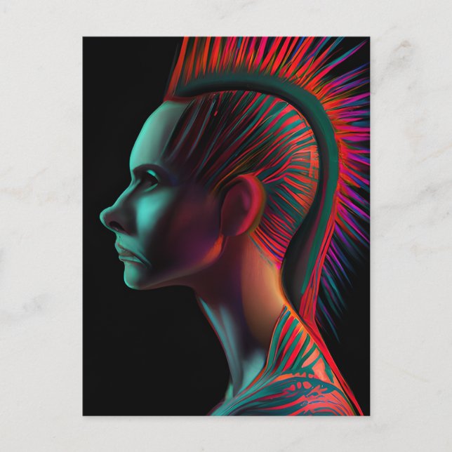 Dystopische Person mit Mohawk Postkarte (Vorderseite)