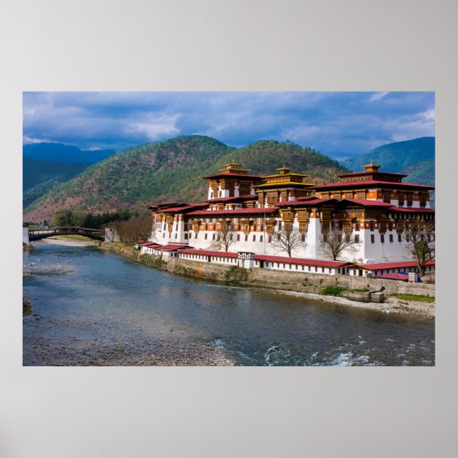 Dzong-Gebäude am Fluss Poster (Vorne)
