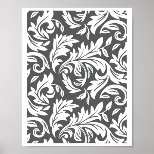 E0001 Dunkelgrau - Retro-Blumenmuster-Grafik  Poster
