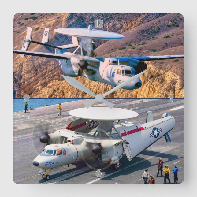 E-2 HAWKEYE QUADRATISCHE WANDUHR (Vorderseite)