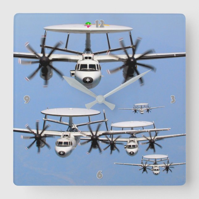 E-2 HAWKEYE QUADRATISCHE WANDUHR (Vorderseite)