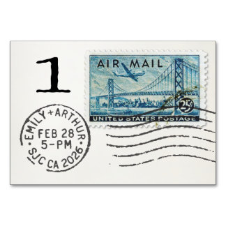 E&A Hochzeitsempfang Tischkarte 1 Luftpoststempel Tischnummer