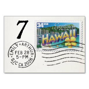 E&A Hochzeitsempfang Tischkarte 7 Hawaii Tischnummer
