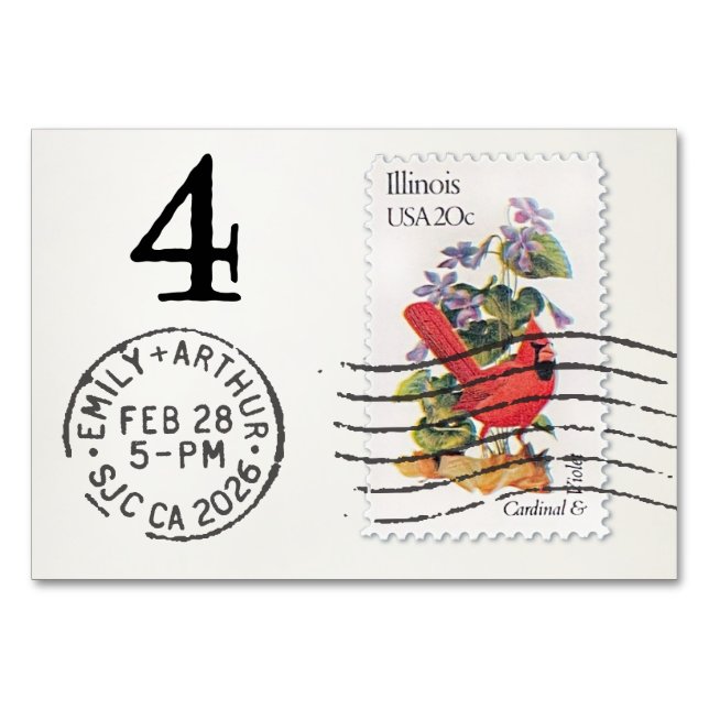 E&A Wedding Reception Table Card 4 Il Cardinal Tischnummer (Rückseite)