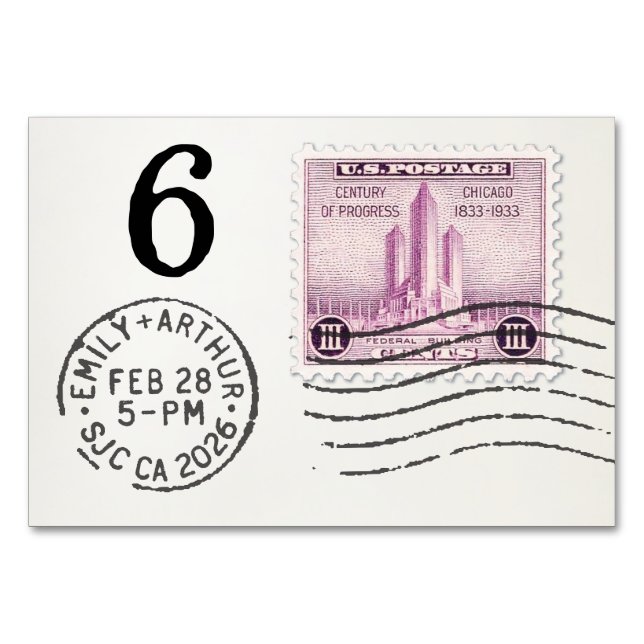 E&A Wedding Reception Table Card 6 Chicago Tischnummer (Rückseite)