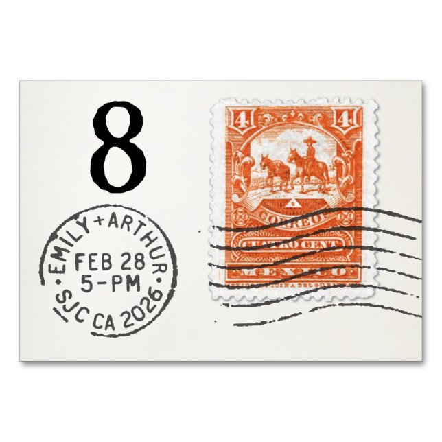 E&A Wedding Reception Table Card 8 Mexico Tischnummer (Rückseite)