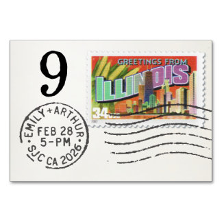 E&A Wedding Reception Table Card 9 Illinois Tischnummer