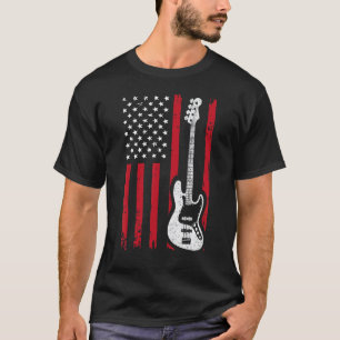 E-Bassgitarre Vintage amerikanische Flagge Musici T-Shirt