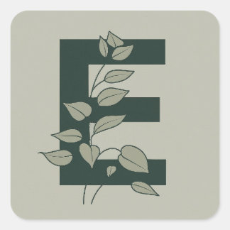 E Botanische Monogramm Quadratischer Aufkleber
