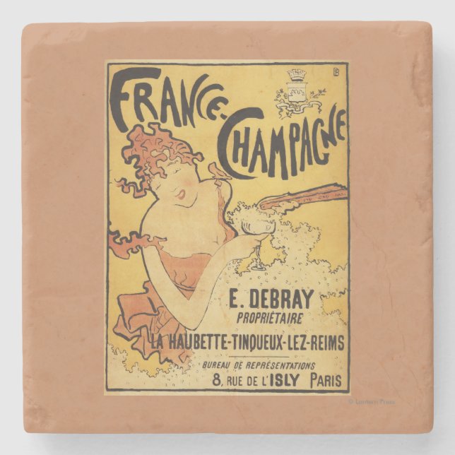 E. Debray Champagner-Werbeplakat Steinuntersetzer (Vorderseite)