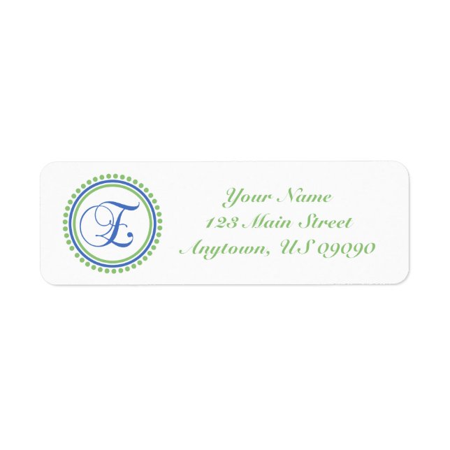 E Dot Circle Mongram Address Label (Minze / Blau) (Vorne)