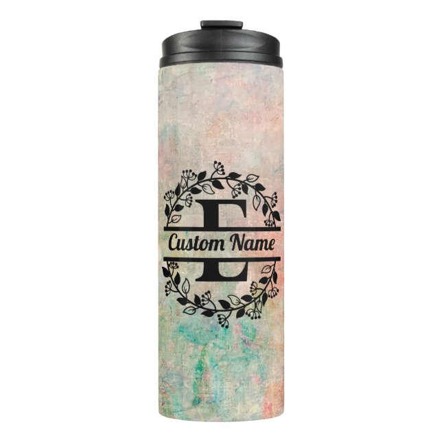 E Floral Monogram Letter Thermosbecher (Vorderseite)