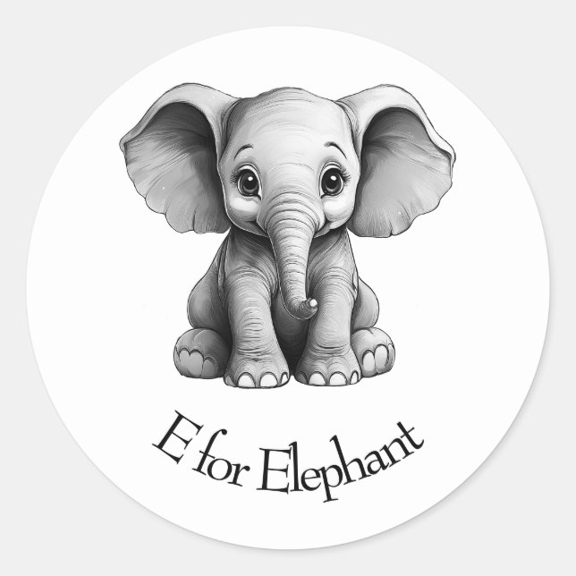 E für Elephant Runder Aufkleber (Vorderseite)