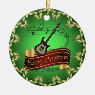 E-Gitarre 02-Musikrolle-Frohe Weihnachten~ Keramik Ornament