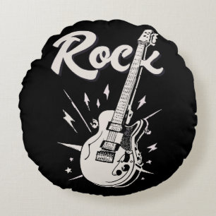 E-Gitarre mit Rock-Wort Rundes Kissen