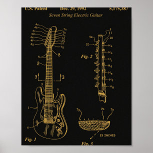 E-Gitarre Patent Schwarz Gold Poster