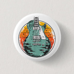 E-Gitarre Retro Sonnenuntergang Vintage Musikband Button