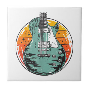 E-Gitarre Retro Sonnenuntergang Vintage Musikband  Fliese
