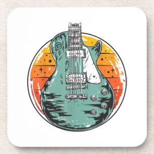 E-Gitarre Retro Sonnenuntergang Vintage Musikband Getränkeuntersetzer