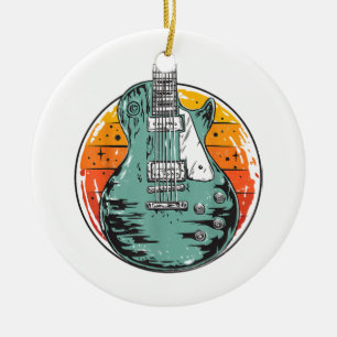 E-Gitarre Retro Sonnenuntergang Vintage Musikband Keramik Ornament