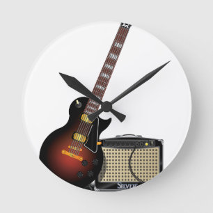 E-Gitarre und Verstärker Runde Wanduhr