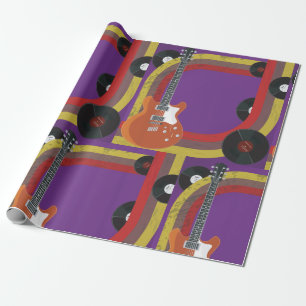 E-Gitarre und Vinyl-Schallplatten Vintage-Musik Geschenkpapier