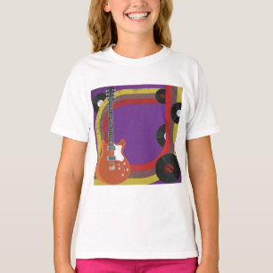 E-Gitarre und Vinyl-Schallplatten Vintage-Musik T-Shirt