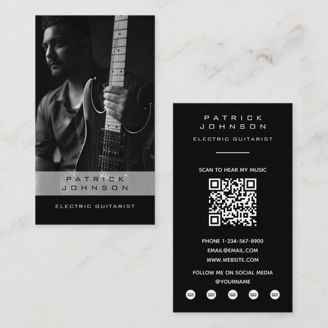 E-Gitarrist Musiker Foto QR-Code Visitenkarte (Vorne/Hinten)