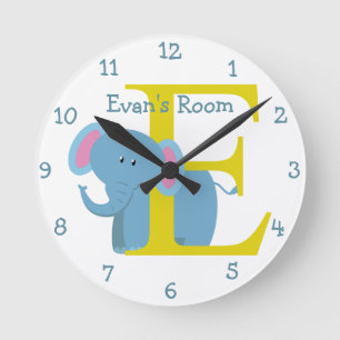 E is for Elephant and Evan-Child's Bedroom Runde Wanduhr