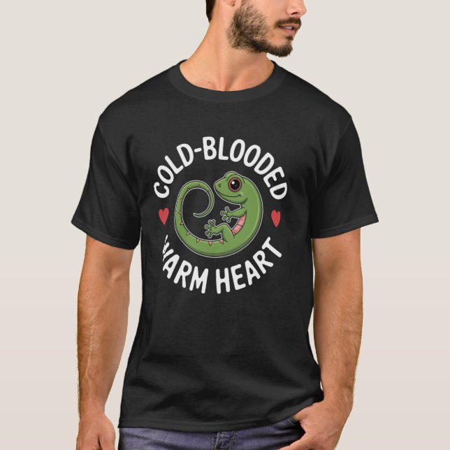 E Kaltblütiges Warmherz-Echsen-Design T-Shirt (Vorderseite)
