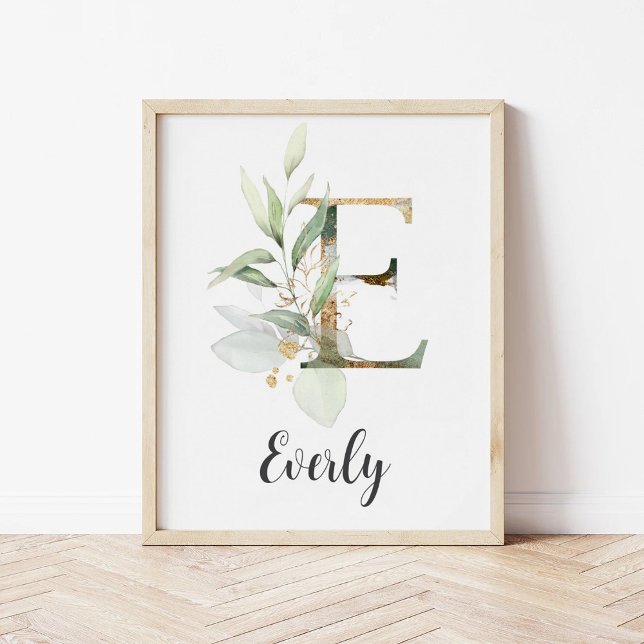 E Letter Monogram Grünpflanzen Kinderzimmer Namens Poster (Von Creator hochgeladen)