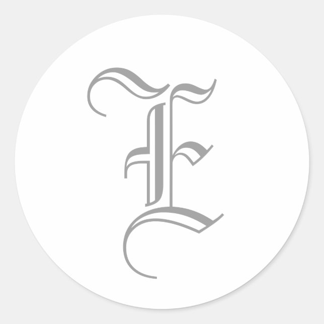 E Letter Monogram Sticker Grau Altes Englisch (Vorderseite)