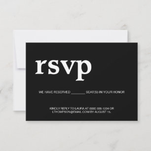 E-Mail RSVP Reservierter Sitz Weiß auf Schwarz Karte