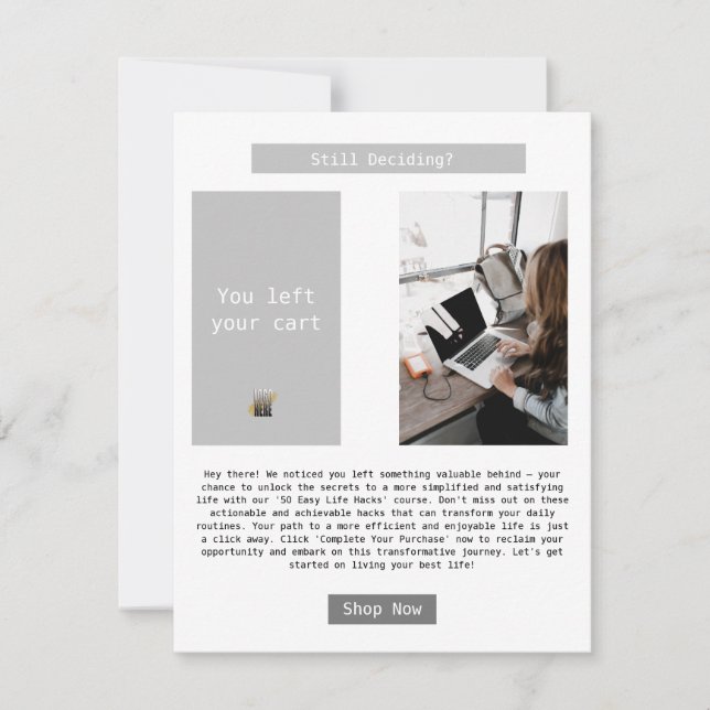 E-Mail zur Erinnerung von "Business Abandoned Cart Ankündigung (Vorderseite)