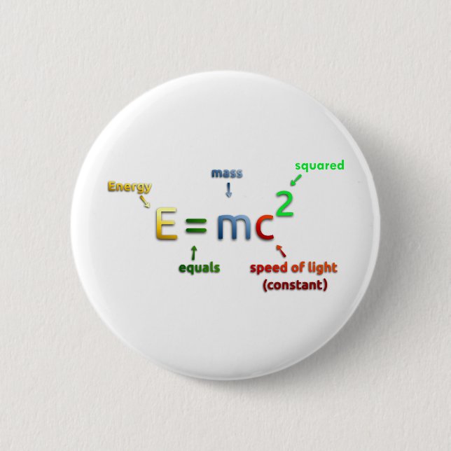 E = MC^2. E entspricht Lux quadriert Button (Vorderseite)