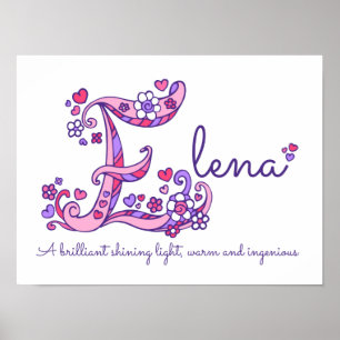 E monogram art Elena girls name meint poster