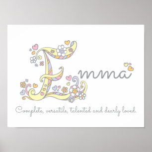 E monogram art Emma girls name meint poster