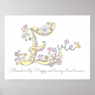 E monogram art Evie girls name meint poster