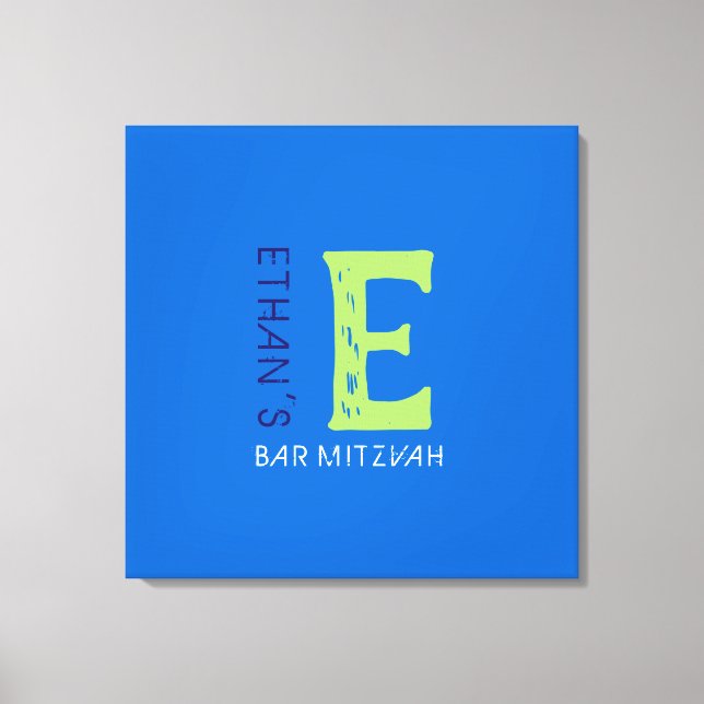 E Monogram erste Bar Bat Mitzvah Sign-In-Board Leinwanddruck (Vorderseite)