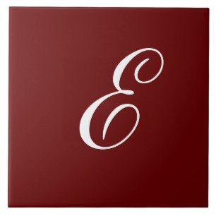 E Monogram Initial White on Maroon Fliese