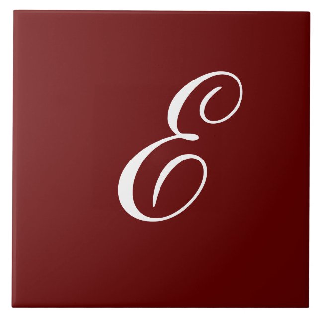 E Monogram Initial White on Maroon Fliese (Vorderseite)