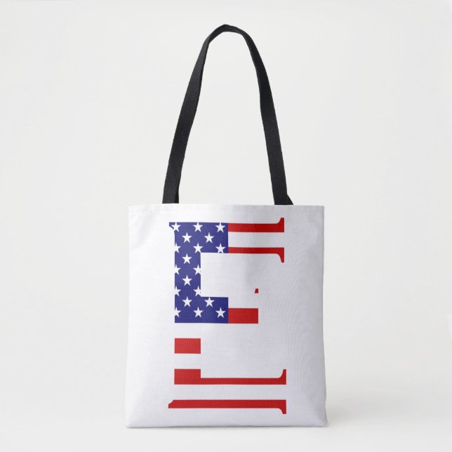 E Monogram überlagert sich auf der Flagge der USA (Vorderseite)