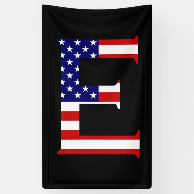 E Monogram überlagert sich auf der Flagge der USA  Banner (Vertikal)