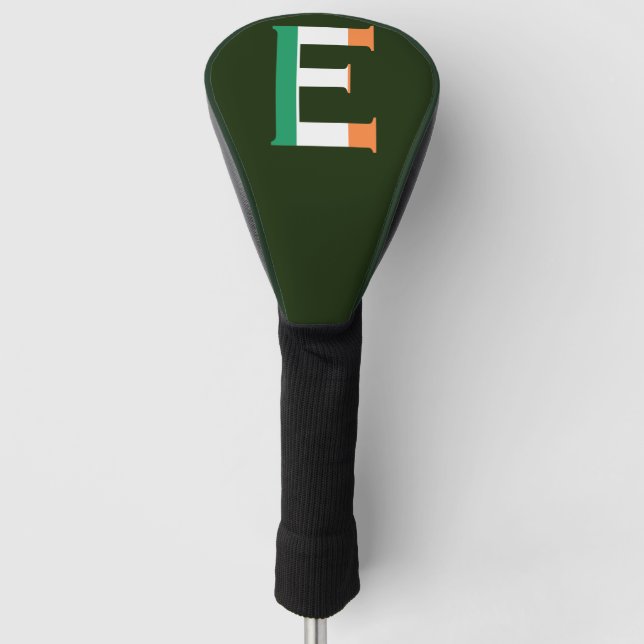 E Monogram überlagert sich auf irischer Flagge Golf Headcover (Vorderseite)