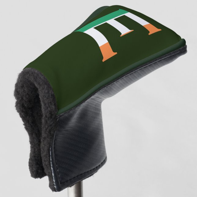 E Monogram überlagert sich auf irischer Flagge Golf Headcover (3/4 Vorderseite)