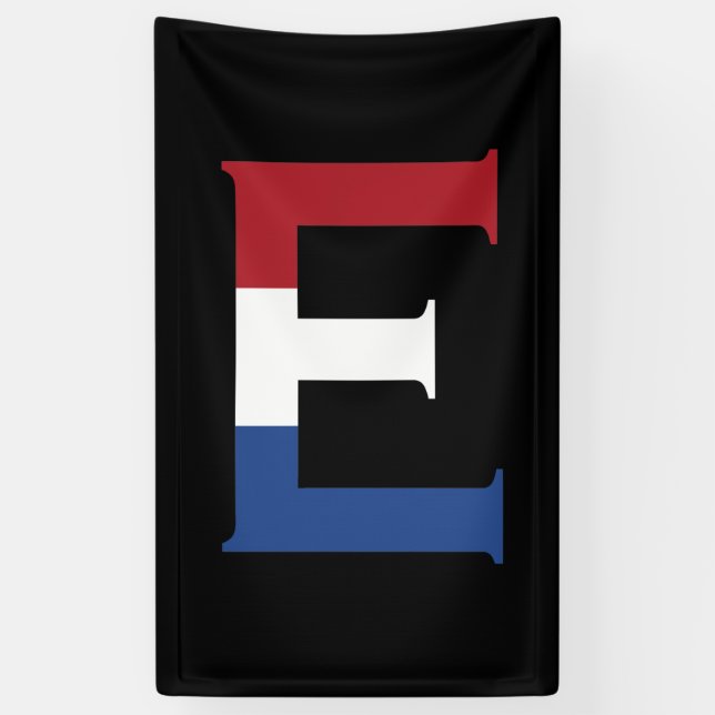 E Monogram überlagert sich auf NLD-Flagge auf bk b Banner (Vertikal)