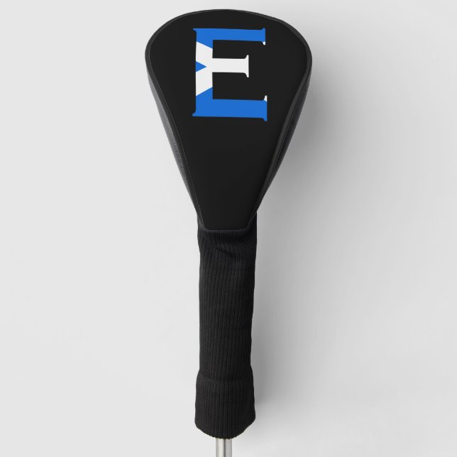 E Monogram überlagert sich auf schottischer Flagge Golf Headcover (Vorderseite)
