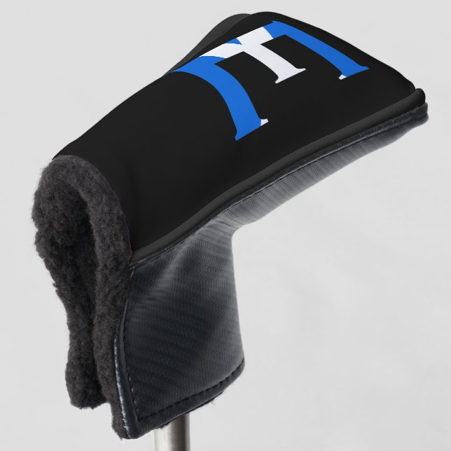 E Monogram überlagert sich auf schottischer Flagge Golf Headcover (3/4 Vorderseite)