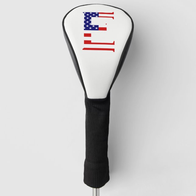 E Monogram überlagert sich auf US Flag Dokument Golf Headcover (Vorderseite)