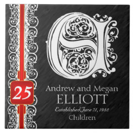 E Monogram "White Lace on Black" Anniversary Tile Fliese
